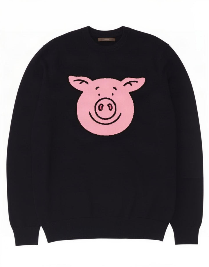 Marks & Spencer Męski sweter z wycięciem pod szyją, średni czarny, bawełniany
