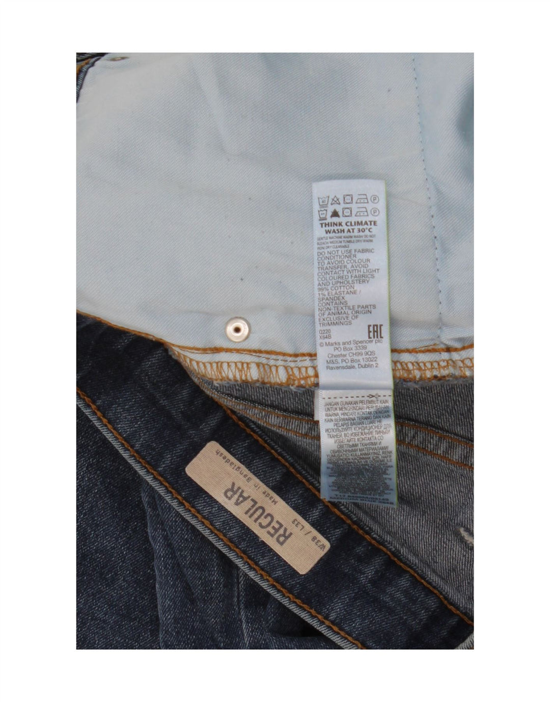 Męskie jeansy Marks & Spencer Regular Straight W38 L33 Niebieskie, bawełniane