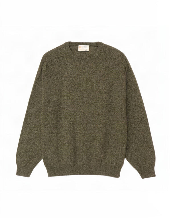 Marks & Spencer Męski sweter z okrągłym dekoltem, duży, khaki, nakrapiana wełna owcza