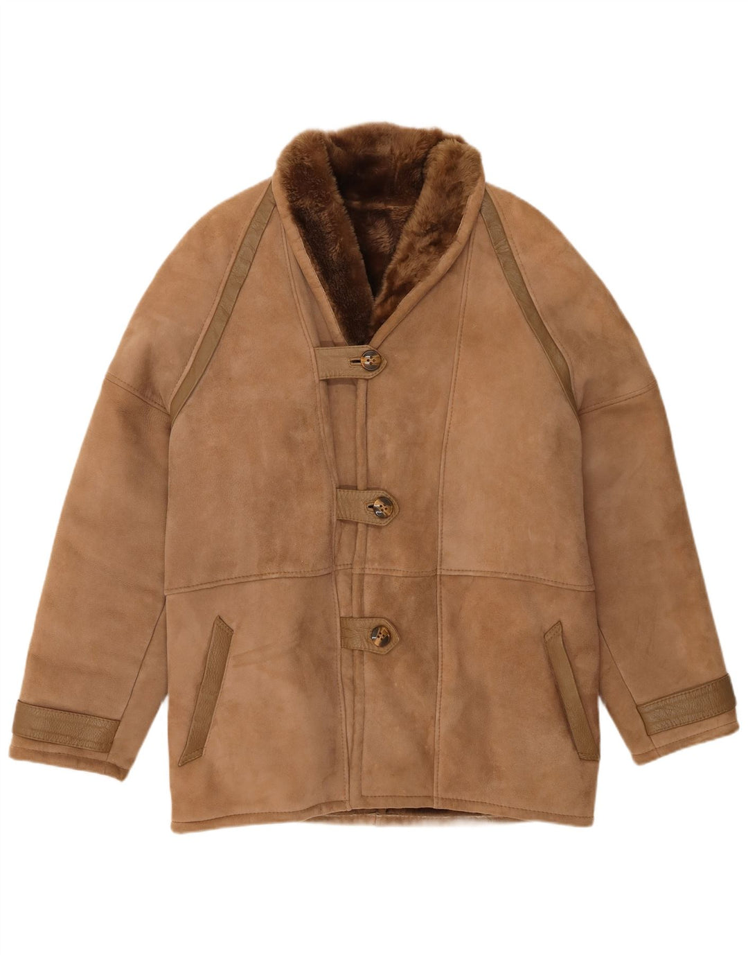 Vintage damski płaszcz z owczej skóry IT 48 XL, brązowy, z owczej skóry