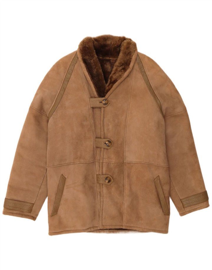 Vintage damski płaszcz z owczej skóry IT 48 XL, brązowy, z owczej skóry