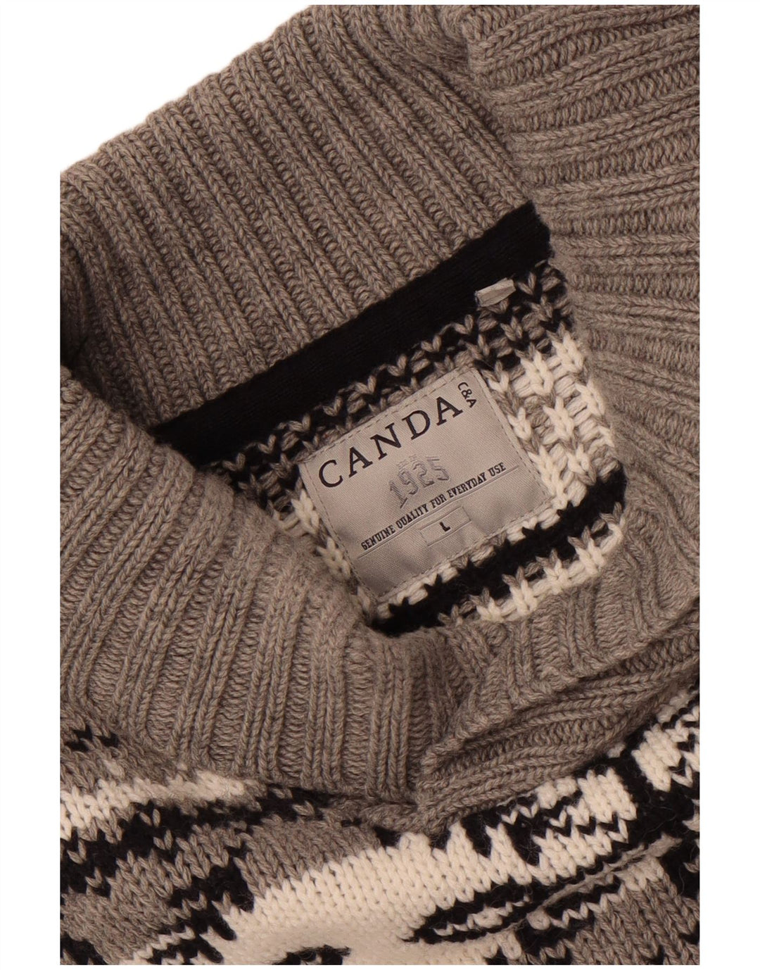 Męski sweter Canda z szalowym dekoltem, duży, szary Fair Isle