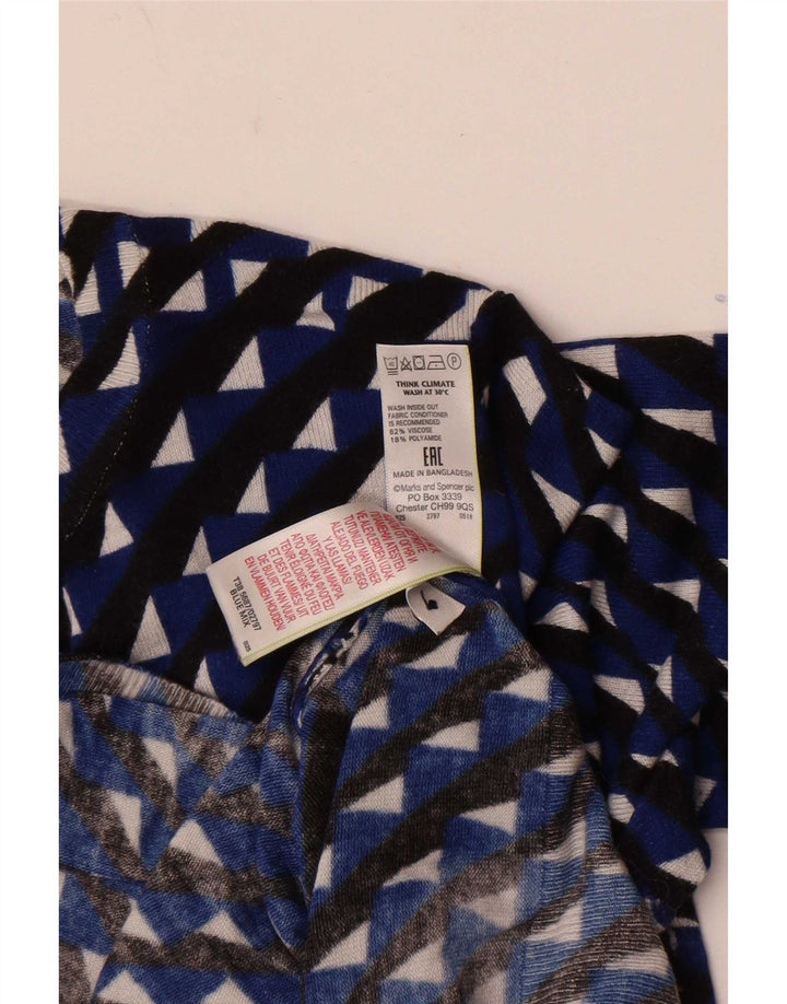 Marks & Spencer Damski sweter typu Crop Cardigan UK 14 Średni niebieski geometryczny