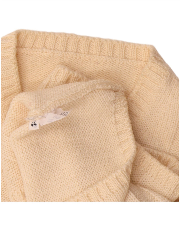 Sweter damski w stylu vintage z wycięciem pod szyją IT 44, średnia wełna merynosów w kolorze złamanej bieli