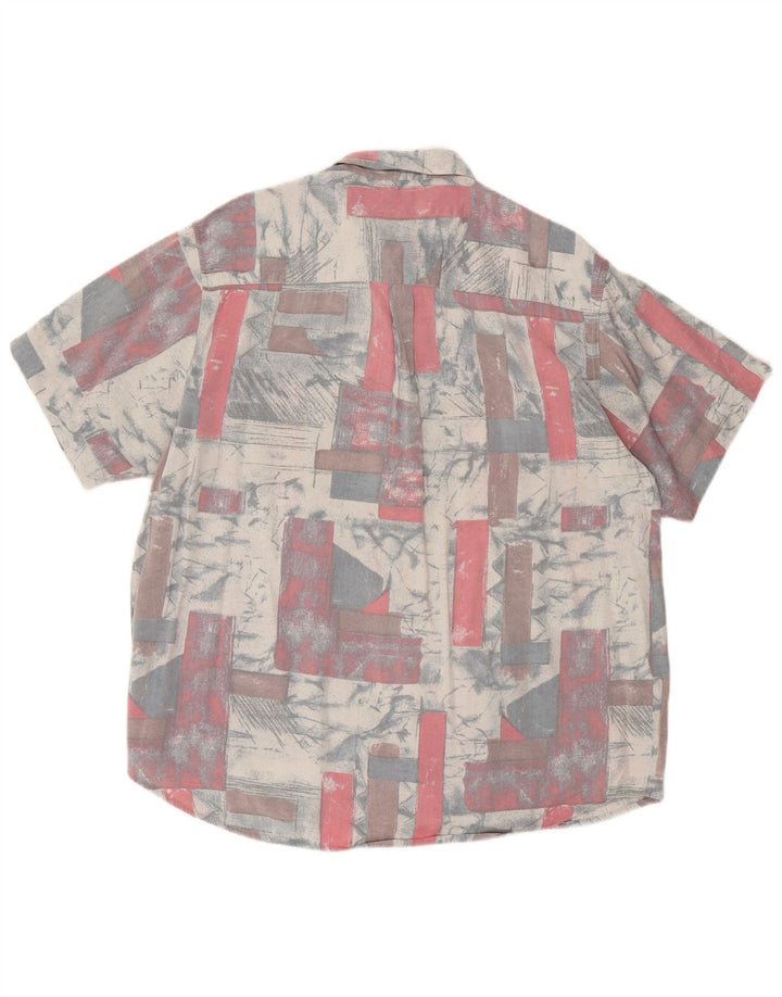 Męska koszula z krótkim rękawem w stylu vintage, abstrakcyjny wzór, XL, szara