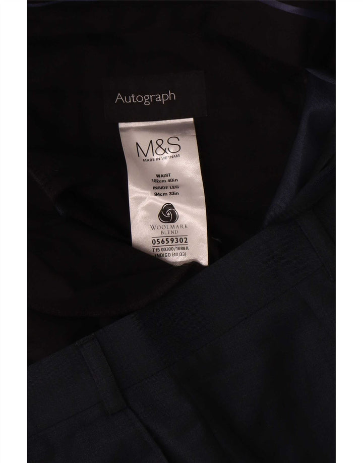 Męskie spodnie garniturowe Marks & Spencer Autograph Straight W40 L33 Granatowe