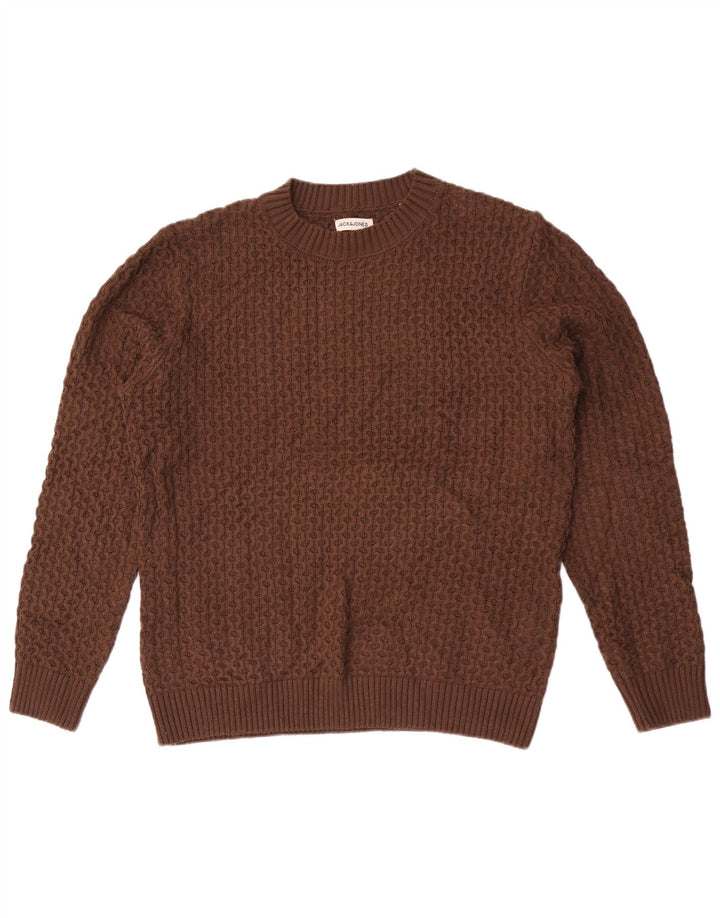 Męski sweter Jack & Jones z okrągłym dekoltem, duży, brązowy akryl