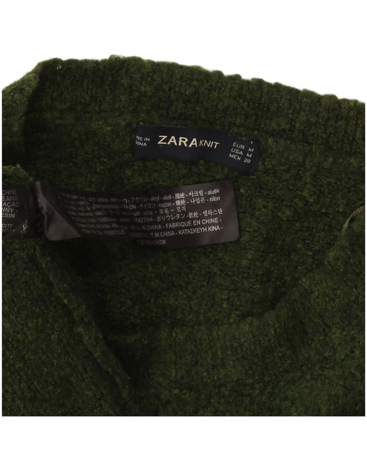 Damski sweter oversize Zara z okrągłym dekoltem UK 14, średni, zielony, nakrapiany