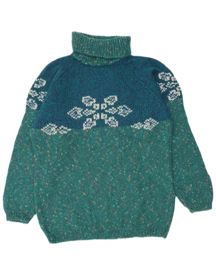 Damski sweter VINTAGE z grafiką i okrągłym dekoltem UK 18 XL Turkusowy nakrapiany