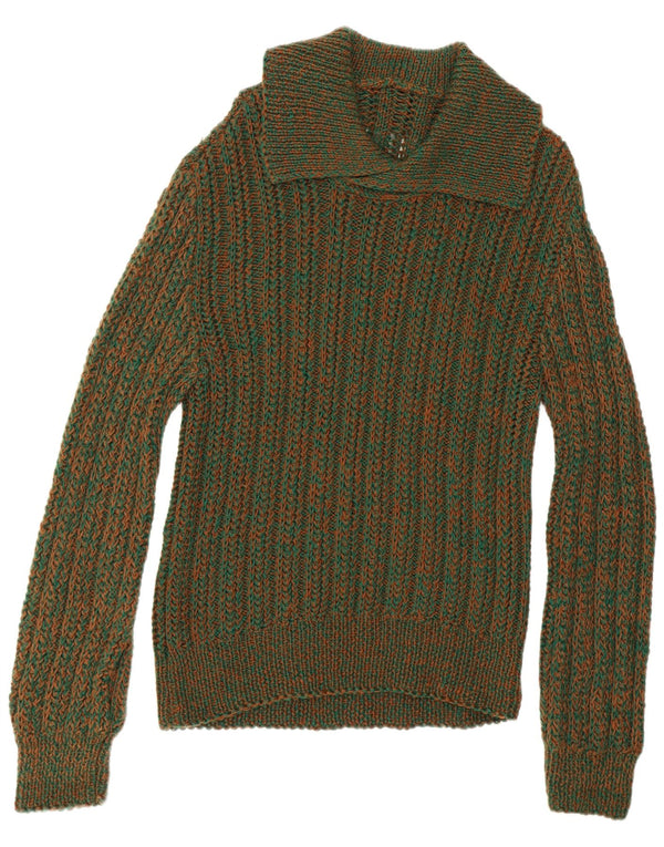 Męski sweter z golfem w stylu vintage, średnio zielony, nakrapiany
