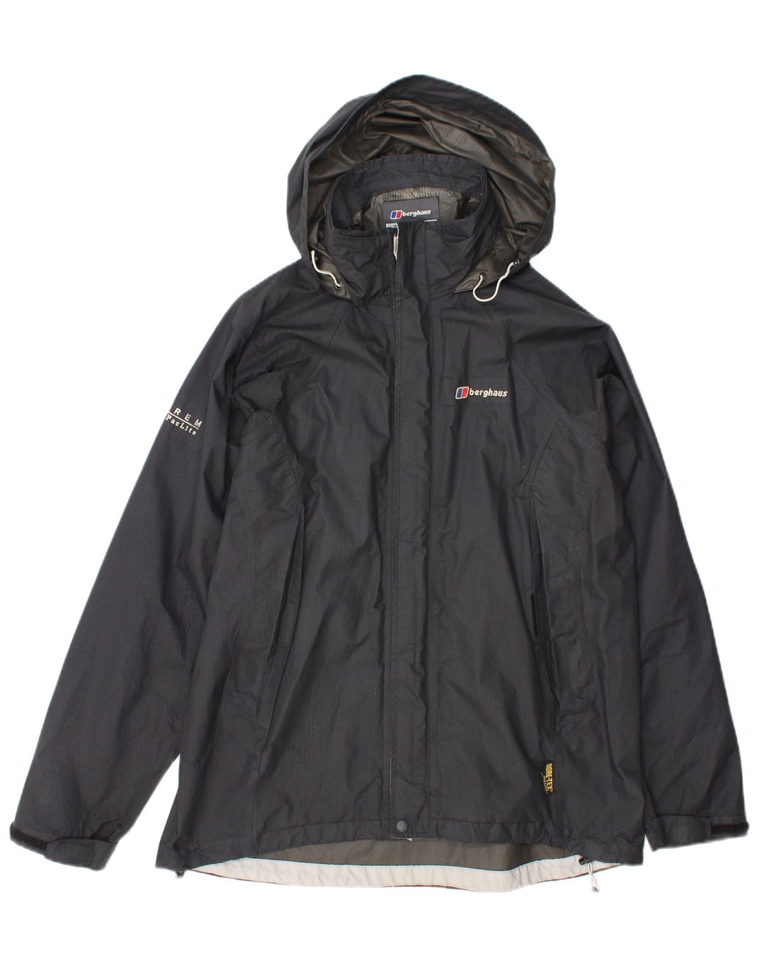 Damska kurtka przeciwdeszczowa z kapturem Berghaus UK 14, duża, szary nylon