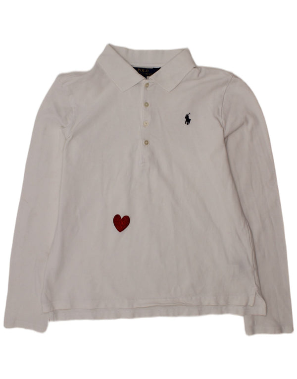 POLO RALPH LAUREN Dziewczęca koszulka polo na 12-13 lat, duże, białe, bawełniane serce