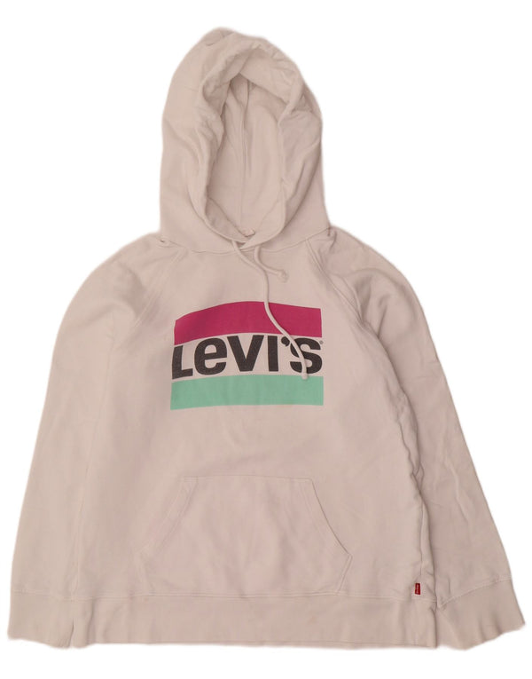 Damski sweter oversize z kapturem i grafiką LEVI'S UK 10, mały, biały, bawełniany