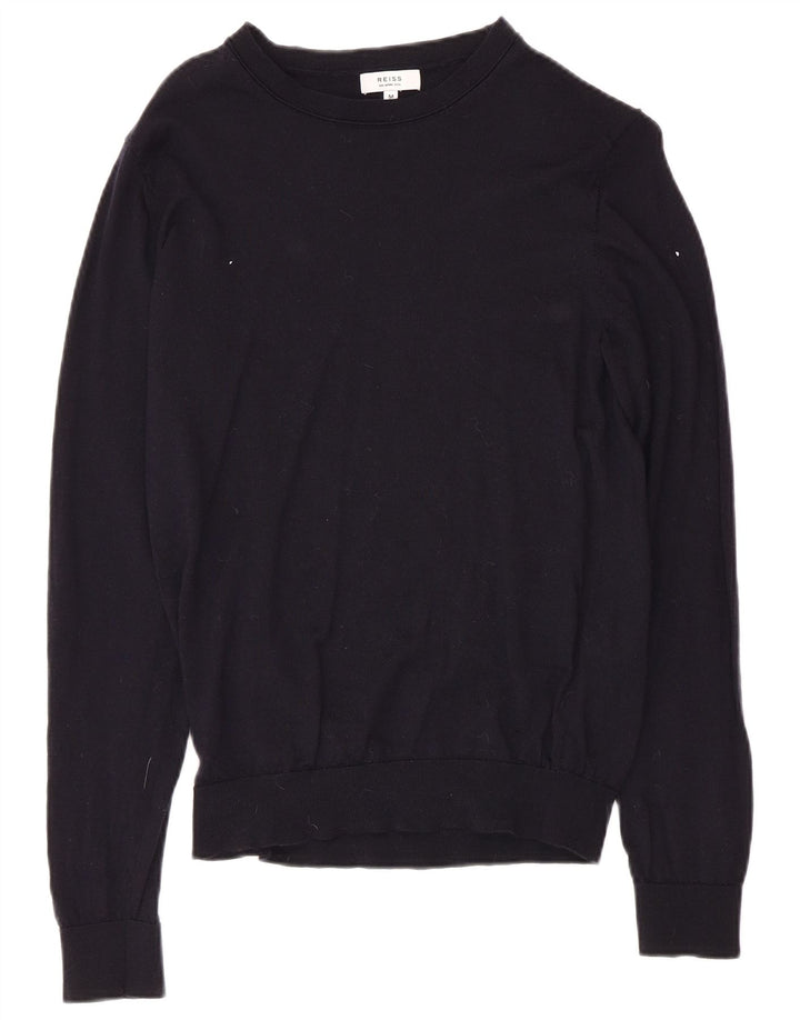 Damski sweter z dekoltem w łódkę REISS UK 12 Średni granatowy wełniany