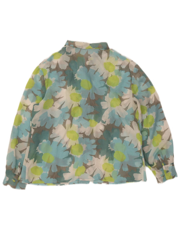 Damska bluzka koszulowa z rękawem 3/4 VINTAGE UK 14, duża, wielobarwna w kwiaty