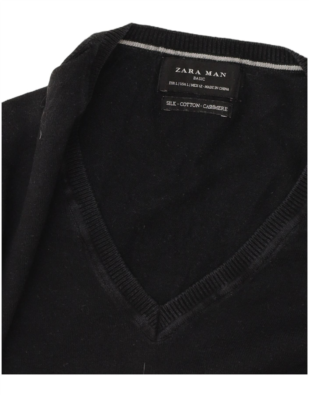 Męski sweter Zara z dekoltem w kształcie litery V, duży, czarny, bawełniany