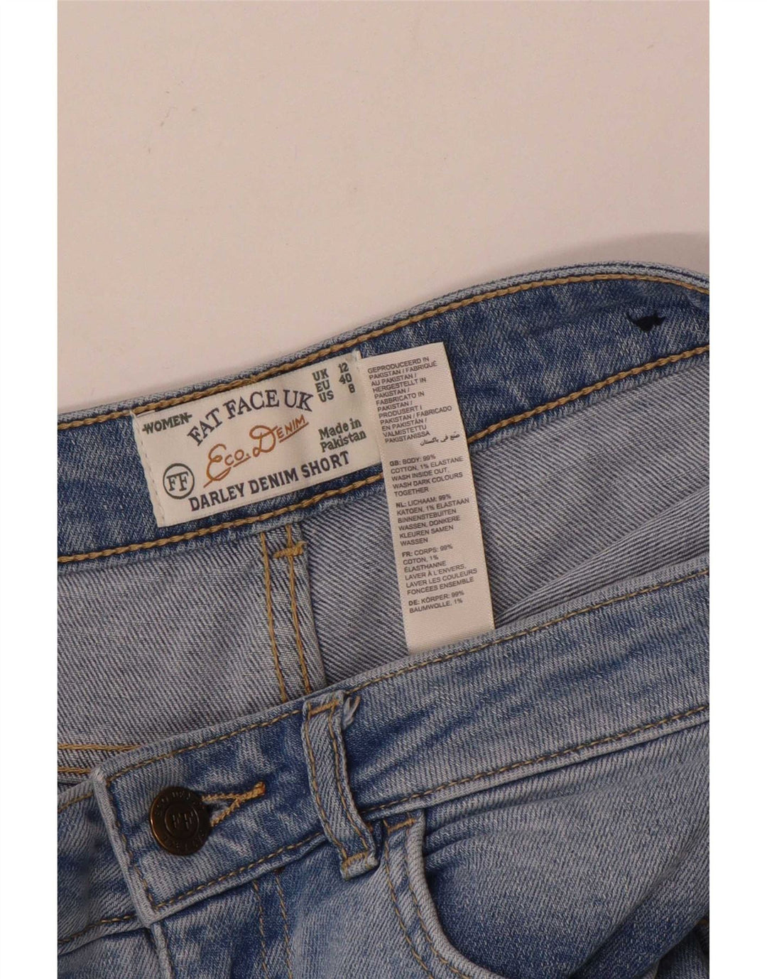 Damskie spodenki jeansowe Fat Face w trudnej sytuacji UK 12 Medium W30, niebieska bawełna