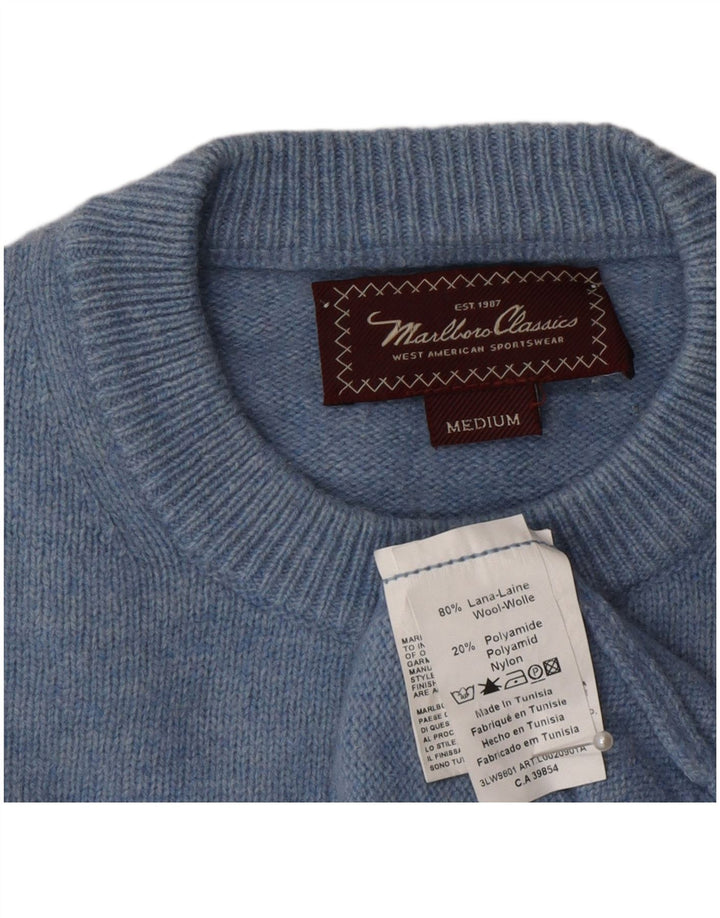 Marlboro Classics Męski sweter z okrągłym dekoltem, średnioniebieska wełna