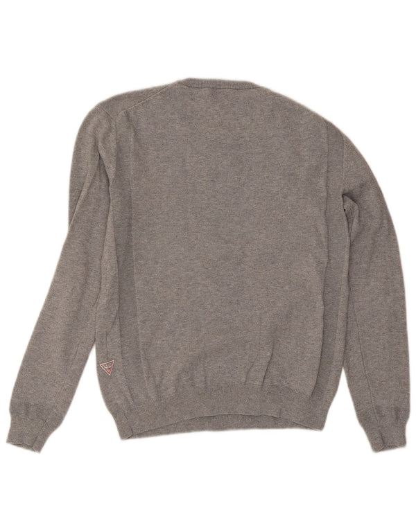 Męski sweter Guess z graficznym wycięciem pod szyją XS, szary, bawełniany