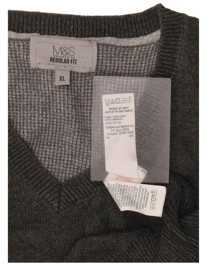 Marks & Spencer Męski sweter o regularnym kroju z dekoltem w kształcie litery V, XL, szary, bawełniany