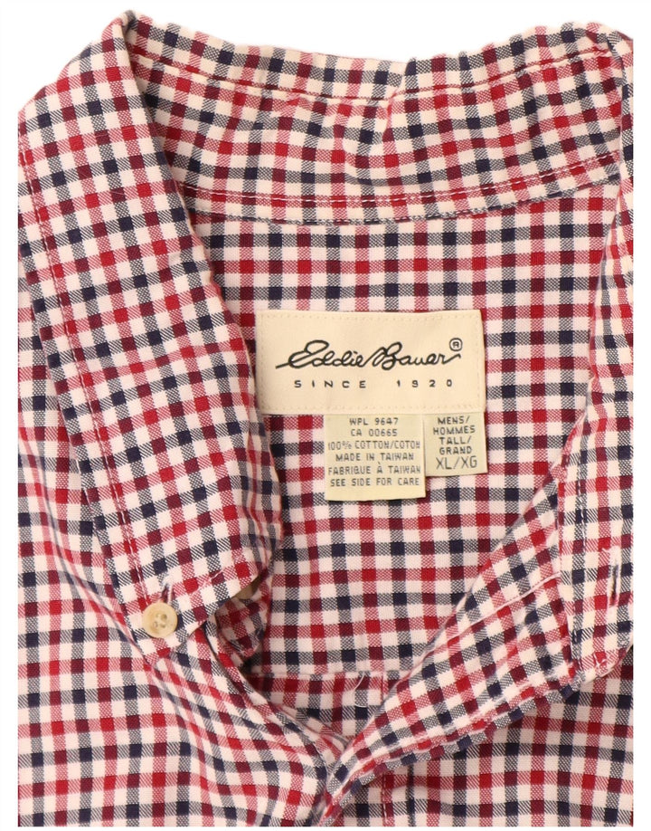 Eddie Bauer Męska wysoka koszula z krótkim rękawem XL, czerwona bawełniana kratka