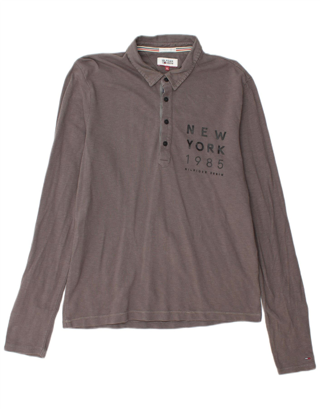 Męska koszulka polo z długim rękawem i grafiką TOMMY HILFIGER, XL, szara