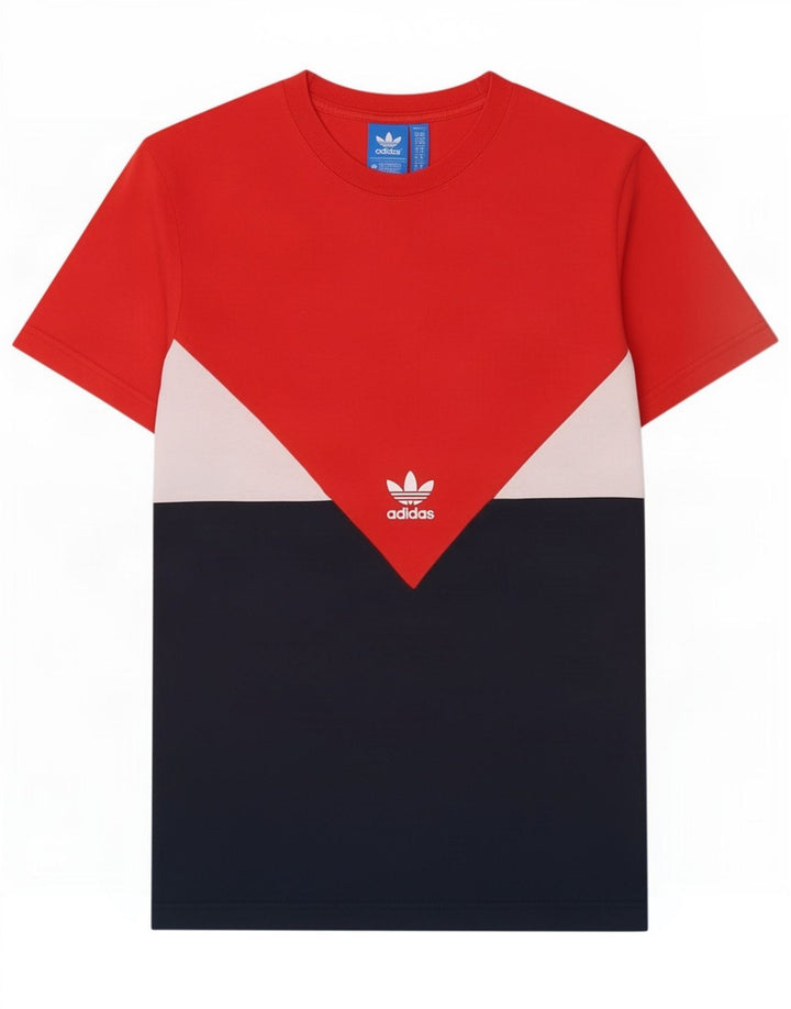 T-shirt męski Adidas, bawełniany, średni czerwony, z blokami kolorów