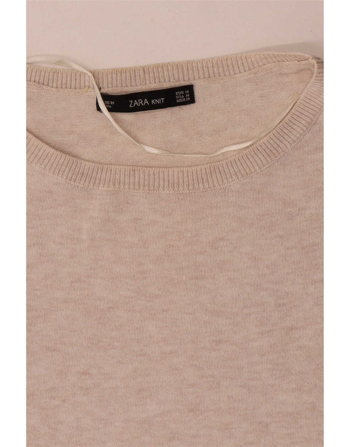 Damski sweter oversize z dekoltem w łódkę Zara UK 14 średni beż