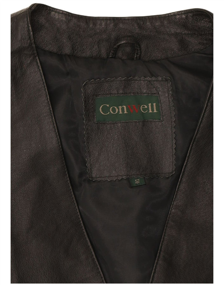 CONWELL Mens Leather Waistcoat Small Black Leather