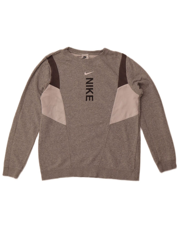 Bluza dziewczęca Nike z grafiką, 13-14 lat, XL, szara, z blokami kolorów, bawełniana