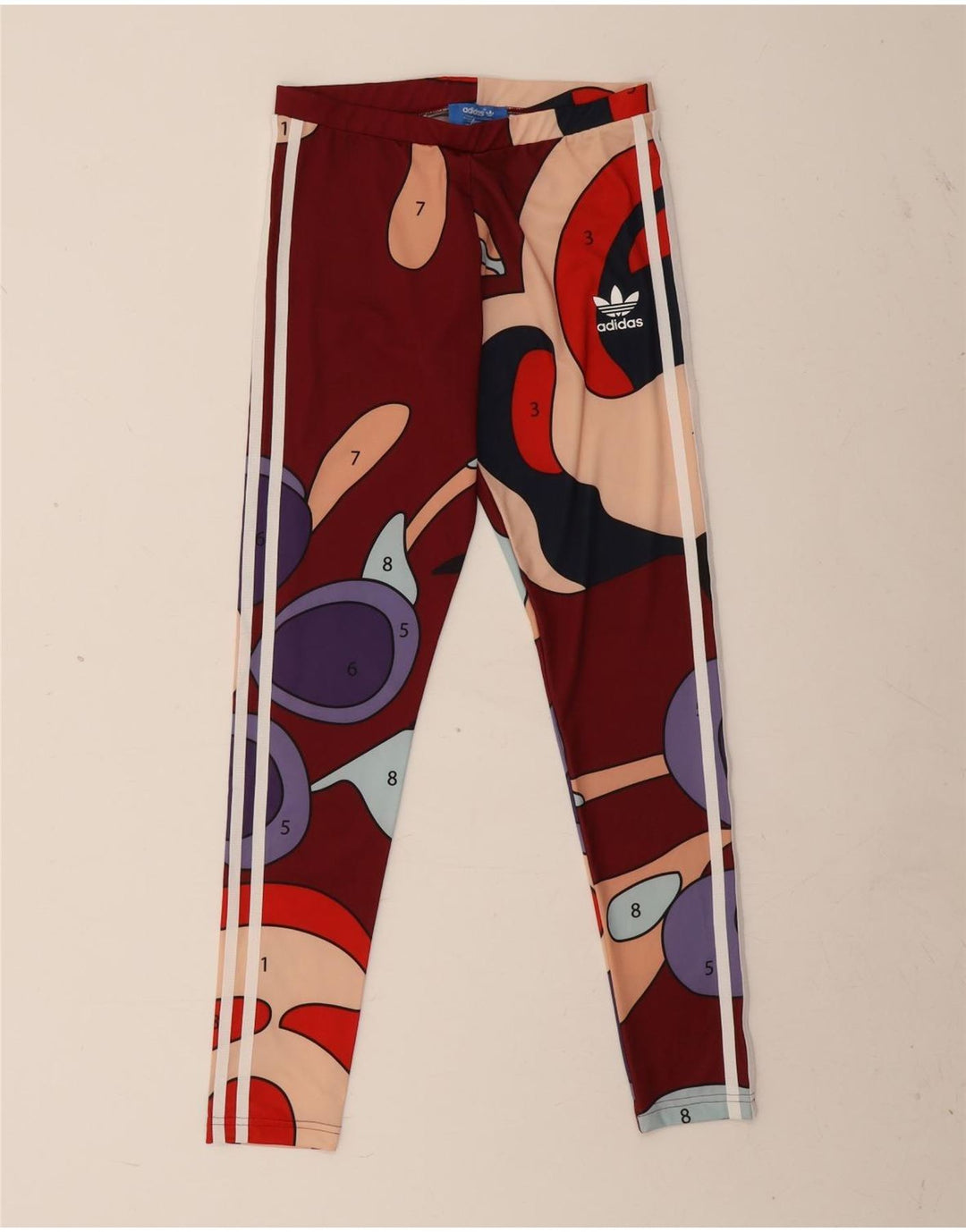 Legginsy Adidas Damskie Rita Ora Abstrakcyjny Wzór UK 10 Małe Burgundowe