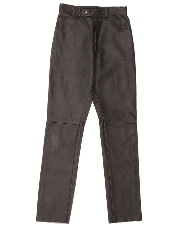 Vintage damskie proste skórzane spodnie W26 L32 czarne