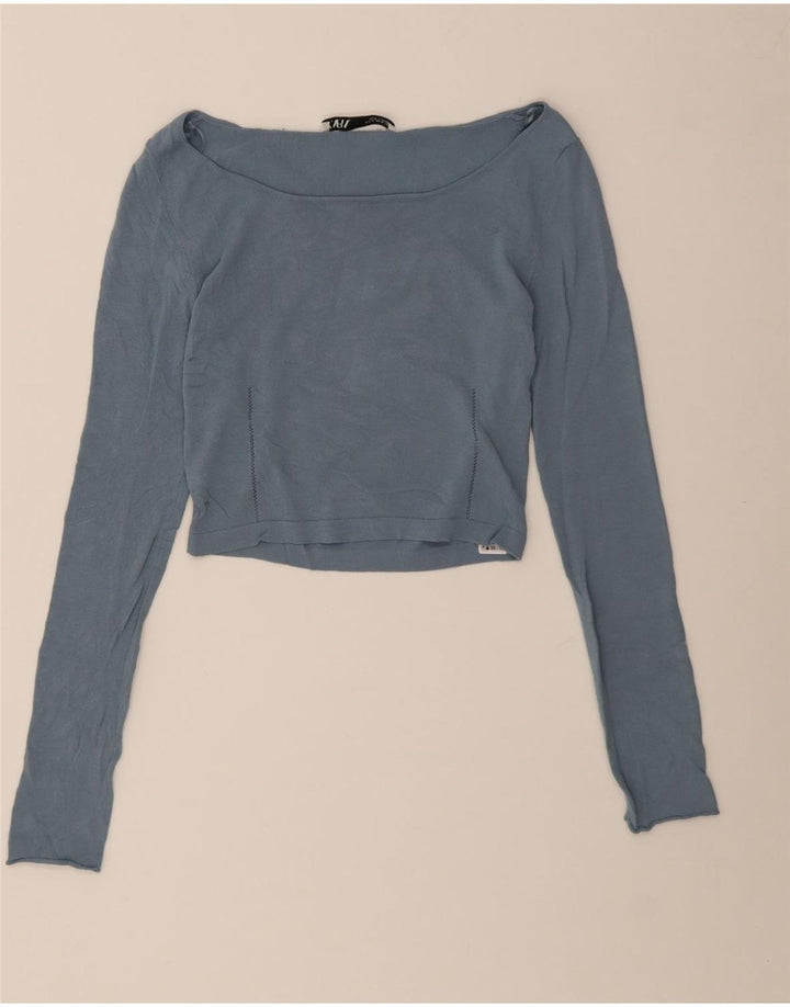 Damski top z odkrytymi ramionami Zara UK 12, średni niebieski, wiskoza