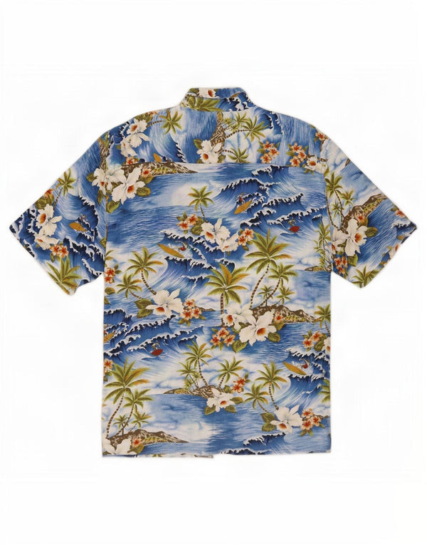Identic Mens Short Sleeve Shirt Size 41/42 Large Blue Floral Hawaiian