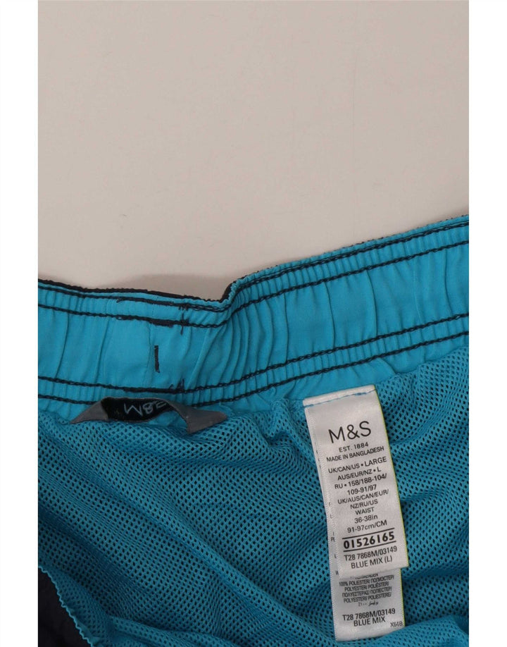 Męskie spodenki kąpielowe Marks & Spencer, duże, niebieskie, poliestrowe bloki kolorów