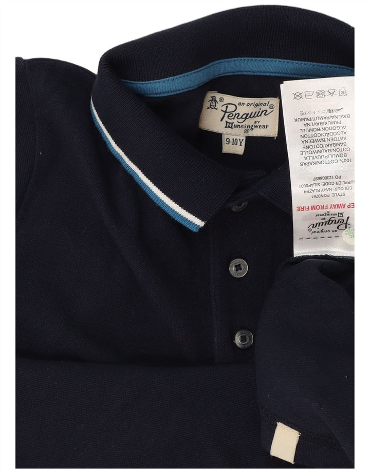 PENGUIN Boys Polo Shirt 9-10 Years Navy Blue Cotton