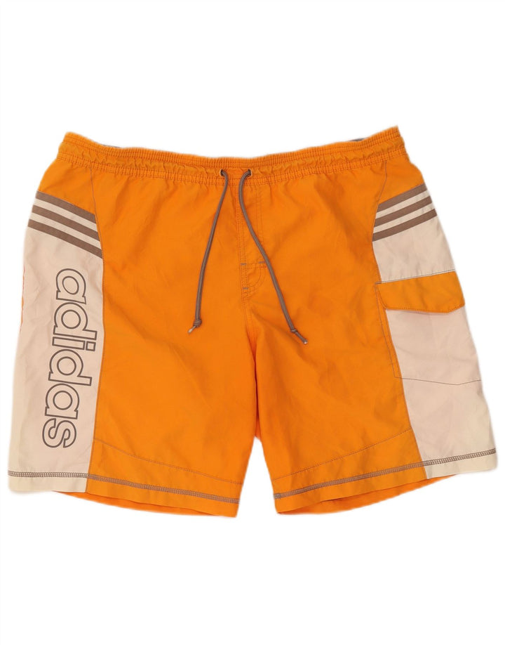 Męskie spodenki sportowe ADIDAS z grafiką, duże, pomarańczowe, poliestrowe bloki kolorów