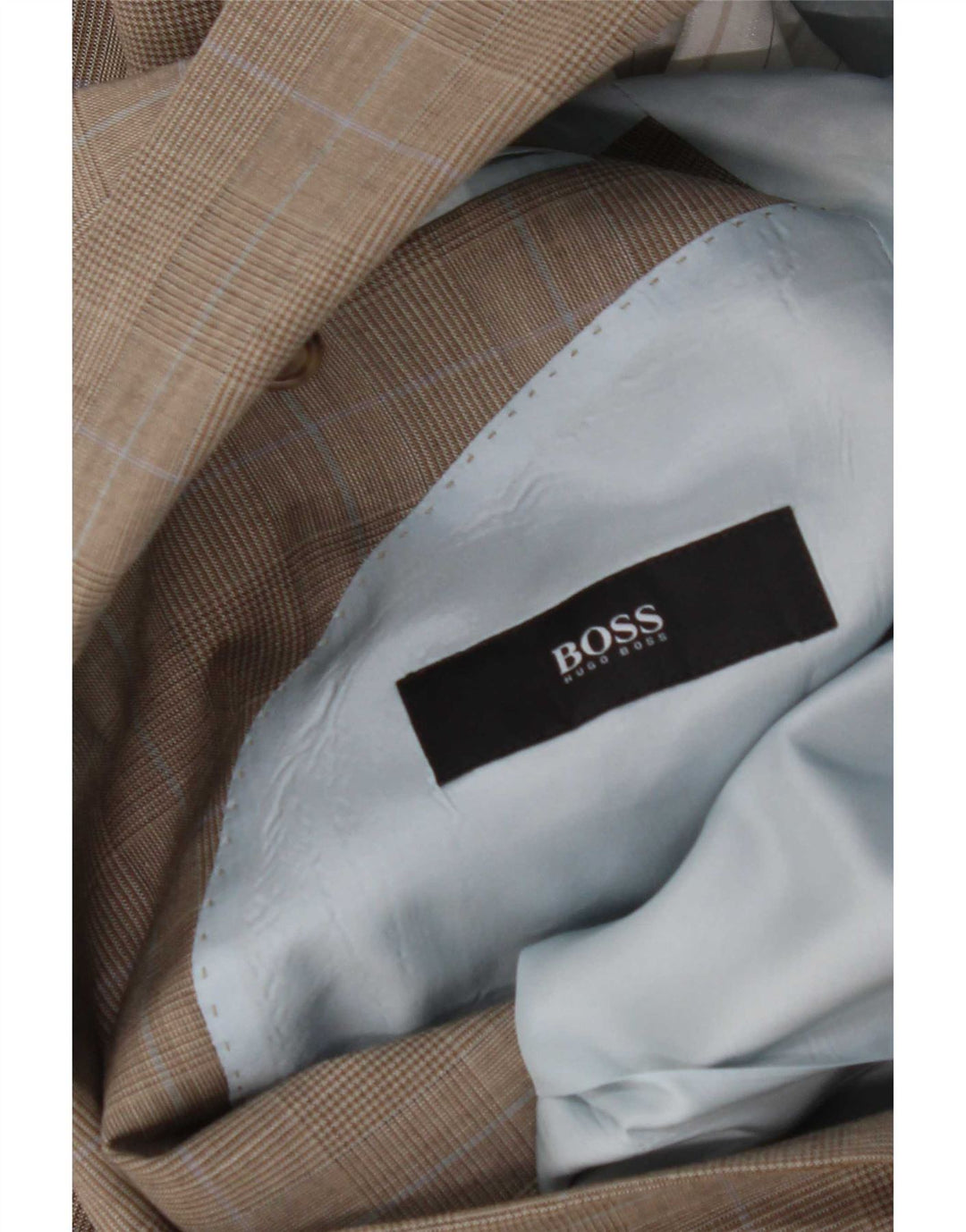 Męska marynarka zapinana na 2 guziki Hugo Boss EU 48 Średnia brązowa krata z dziewiczej wełny