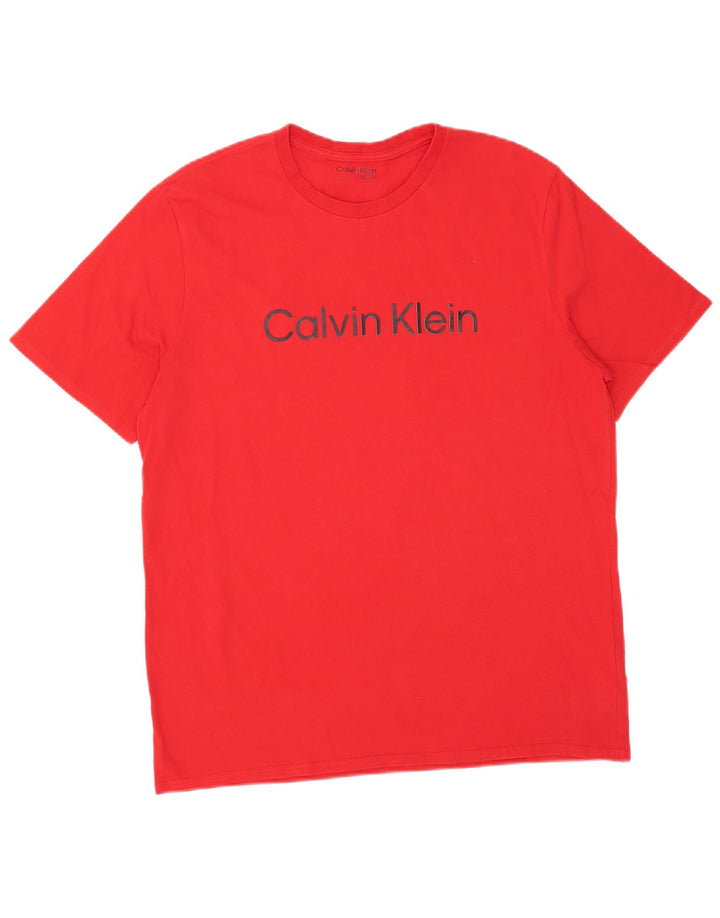 Męski T-shirt z grafiką CALVIN KLEIN, duży, czerwony, bawełniany