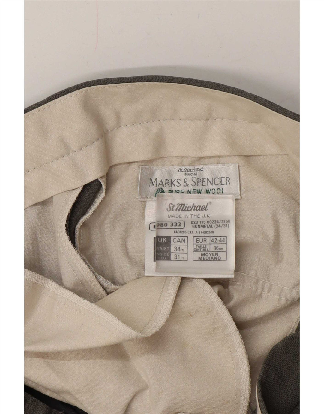Marks & Spencer Męskie spodnie garniturowe St. Michael Pegged W34 L31 Szara wełna