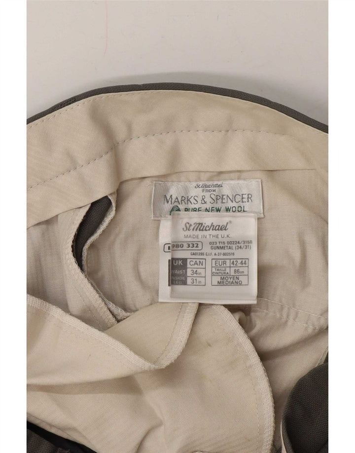 Marks & Spencer Męskie spodnie garniturowe St. Michael Pegged W34 L31 Szara wełna