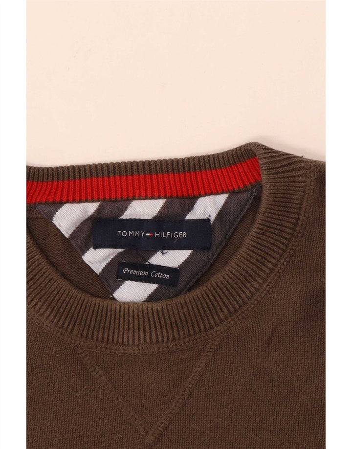 Męski sweter z okrągłym dekoltem Tommy Hilfiger Średni brązowy bawełniany
