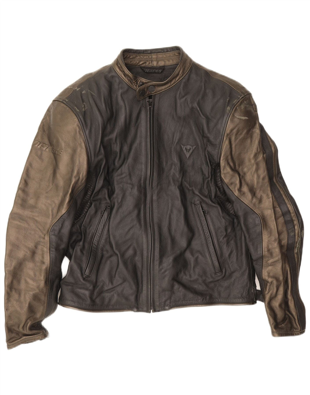 Męska skórzana kurtka wyścigowa Dainese EU 54, duża czarna skóra z blokami kolorów