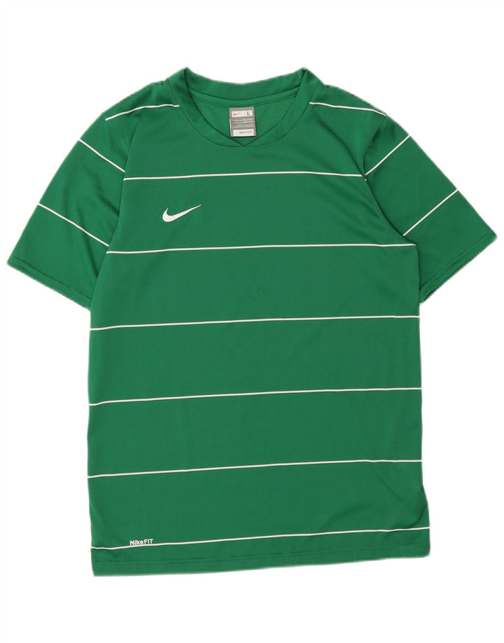 Chłopięcy T-shirt z grafiką Nike na 12-13 lat, duży, zielony, poliestrowy w paski