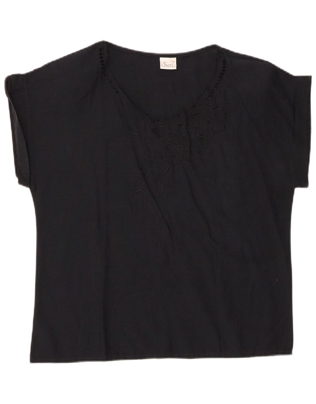 Bluzka damska VINTAGE IT 44 Średnia czarna bawełna w kwiaty