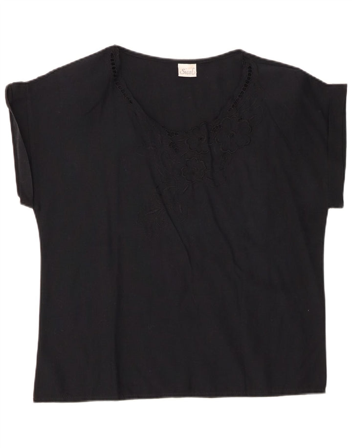 Bluzka damska VINTAGE IT 44 Średnia czarna bawełna w kwiaty