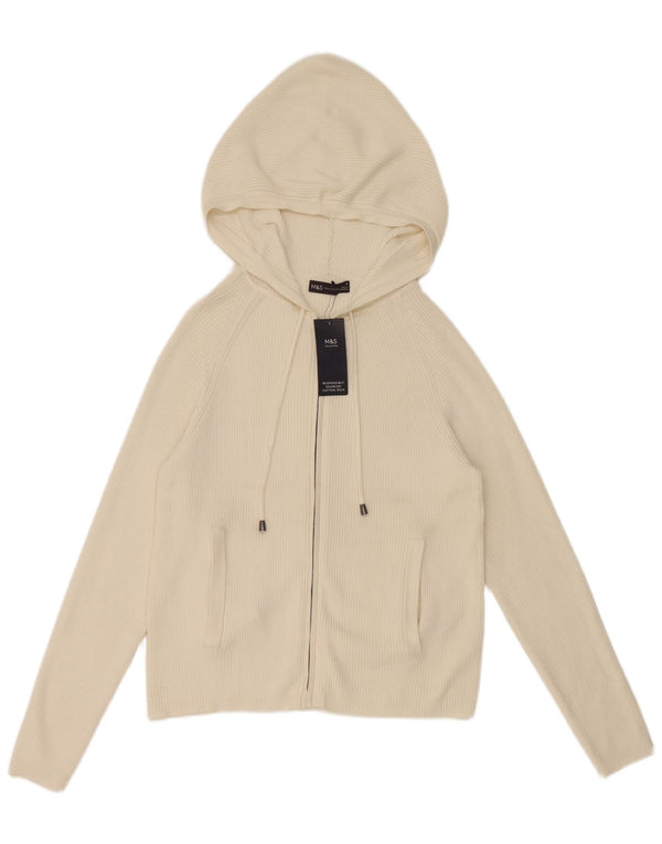 Marks & Spencer Damski sweter z kapturem, rozpinany, UK 12, średni złamanej bieli