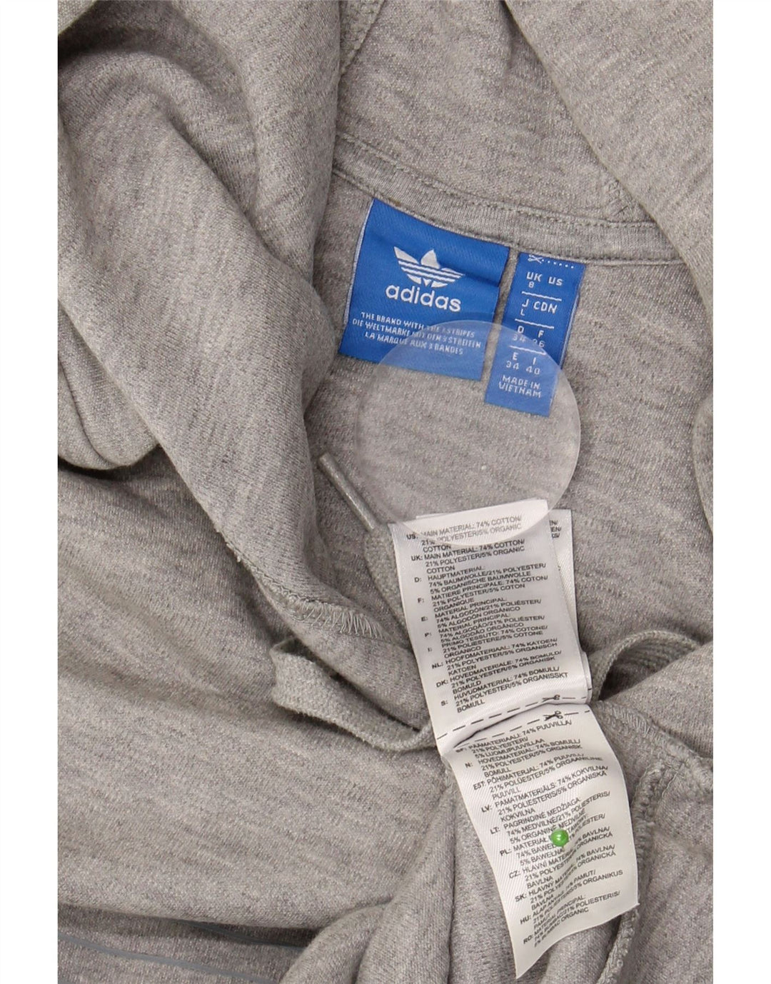 Damska bluza z kapturem ADIDAS z grafiką, oversize UK 8, mała, szara bawełna