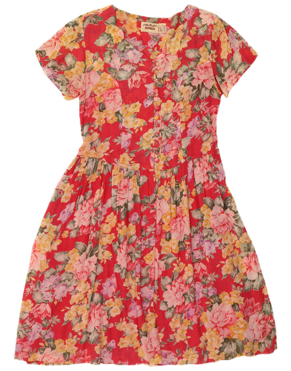 Damska sukienka koszulowa z krótkim rękawem EXPRESS UK 14 Duża czerwona wiskoza w kwiaty