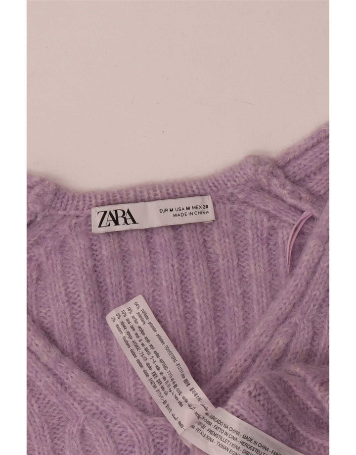 Damski sweter Zara z dekoltem w kształcie litery V, UK 14, średni fioletowy poliester